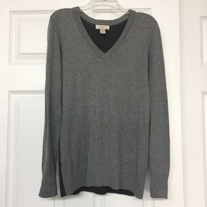 Loft Color Block 2 Tone Gray Cotton V Neck Long Line Sweater XS